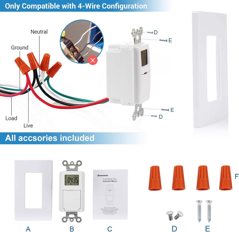 DEWENWILS Indoor in Wall Timer Switch for Light, Single-Pole,7 Day, 7 ON/Off Settings, DST RDM Mode, Programmable Digital Switch Timer for Lights, Fans, Motors, Neutral Wire Required, ETL Listed - Image 3